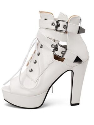 Sexy Platform Lace-Up Buckle Strap High Heel Boots - Image 5