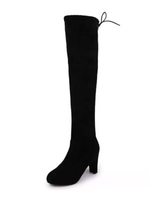 Sexy Suede Tie Back Over-the-Knee Block Heel Boots - Image 3