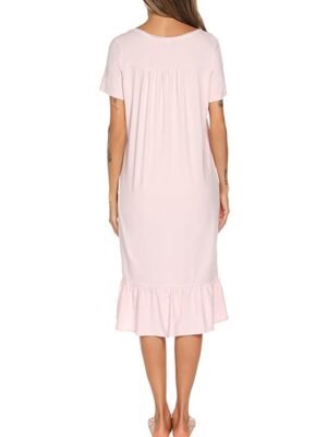 Simple Casual Pure Colour Square Neck Short Sleeve Cotton Nightgown - Image 5