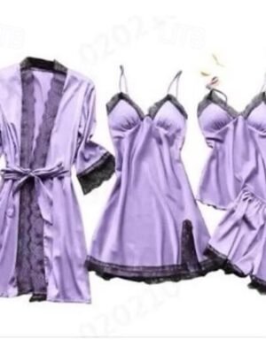 Simple Casual Pure Colour V Wire Long Sleeve Robe Shorts Pajama Set - Image 9