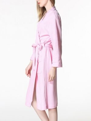 Simple Casual V Neck Long Sleeve Terry Bathrobe - Image 10