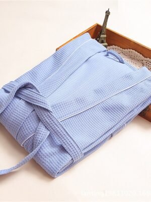 Simple Casual V Neck Long Sleeve Terry Bathrobe - Image 16