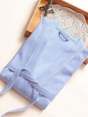 Simple Casual V Neck Long Sleeve Terry Bathrobe - Image 17