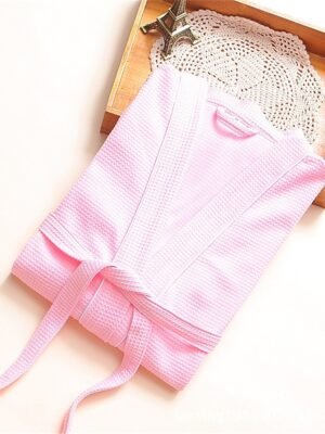 Simple Casual V Neck Long Sleeve Terry Bathrobe - Image 19