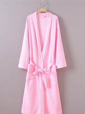 Simple Casual V Neck Long Sleeve Terry Bathrobe - Image 20