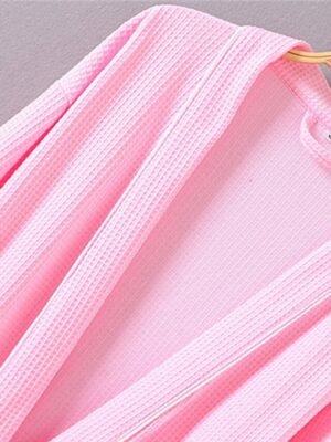 Simple Casual V Neck Long Sleeve Terry Bathrobe - Image 21