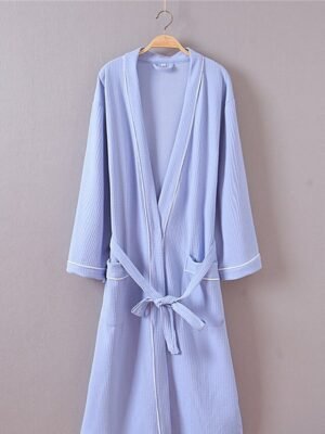 Simple Casual V Neck Long Sleeve Terry Bathrobe - Image 22