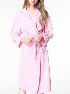 Simple Casual V Neck Long Sleeve Terry Bathrobe - Image 7