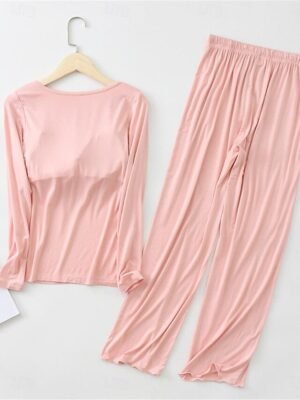 Simple Comfort Crew Neck Long Sleeve Elastic Waist Pajama Set - Image 17