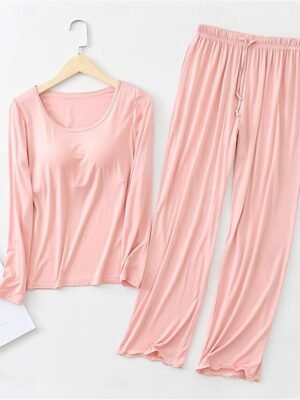 Simple Comfort Crew Neck Long Sleeve Elastic Waist Pajama Set - Image 5