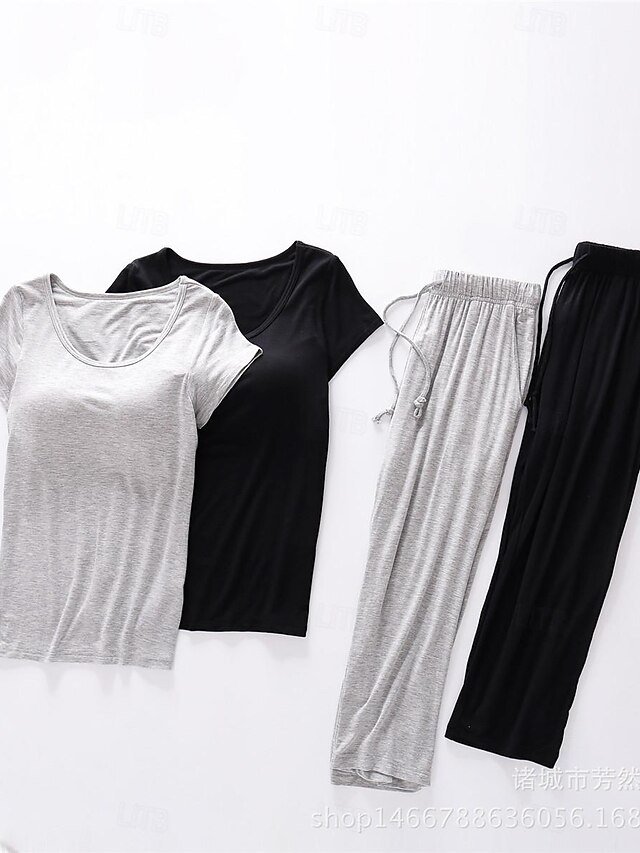 Simple Comfort Crew Neck Short Sleeve Summer Pajama Set - Image 2