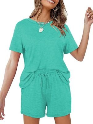 Simple Comfort Pure Colour Crew Neck Short Sleeve Loungewear Set - Image 10