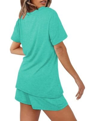 Simple Comfort Pure Colour Crew Neck Short Sleeve Loungewear Set - Image 11
