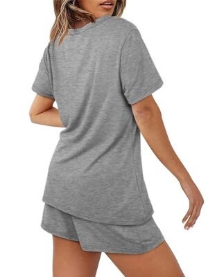 Simple Comfort Pure Colour Crew Neck Short Sleeve Loungewear Set - Image 15