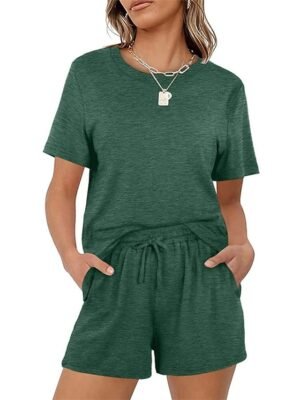Simple Comfort Pure Colour Crew Neck Short Sleeve Loungewear Set - Image 16