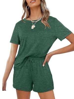 Simple Comfort Pure Colour Crew Neck Short Sleeve Loungewear Set - Image 17