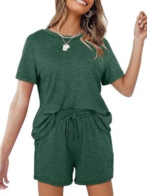 Simple Comfort Pure Colour Crew Neck Short Sleeve Loungewear Set - Image 18