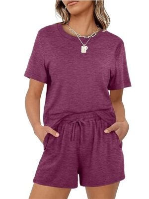 Simple Comfort Pure Colour Crew Neck Short Sleeve Loungewear Set - Image 20