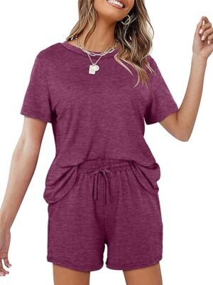Simple Comfort Pure Colour Crew Neck Short Sleeve Loungewear Set - Image 22