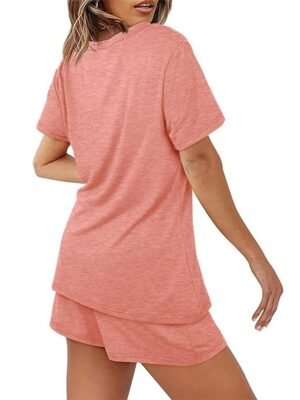 Simple Comfort Pure Colour Crew Neck Short Sleeve Loungewear Set - Image 4