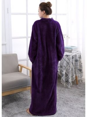 Simple Comfort V Neck Long Sleeve Full Length Robe - Image 4