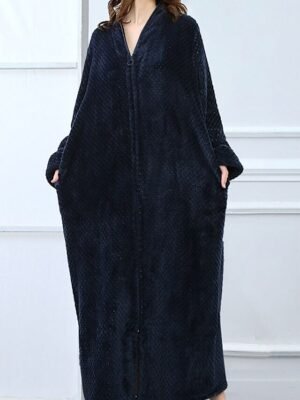 Simple Comfort V Neck Long Sleeve Full Length Robe - Image 7
