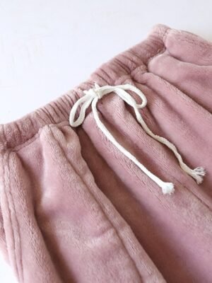 Simple Plush Fleece Elastic Waist Long Pajama Pants - Image 11