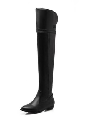 Sleek Flat Faux Leather Over-the-Knee Riding Boots - Image 2