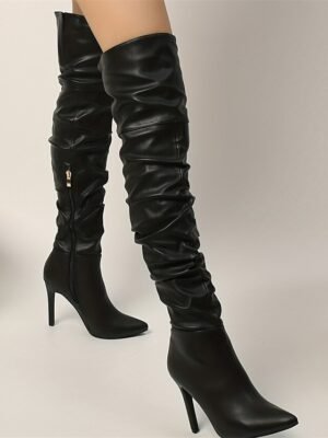 Sleek Sexy Black Over-the-Knee Stiletto Heel Boots - Image 2