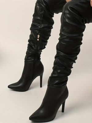 Sleek Sexy Black Over-the-Knee Stiletto Heel Boots - Image 4
