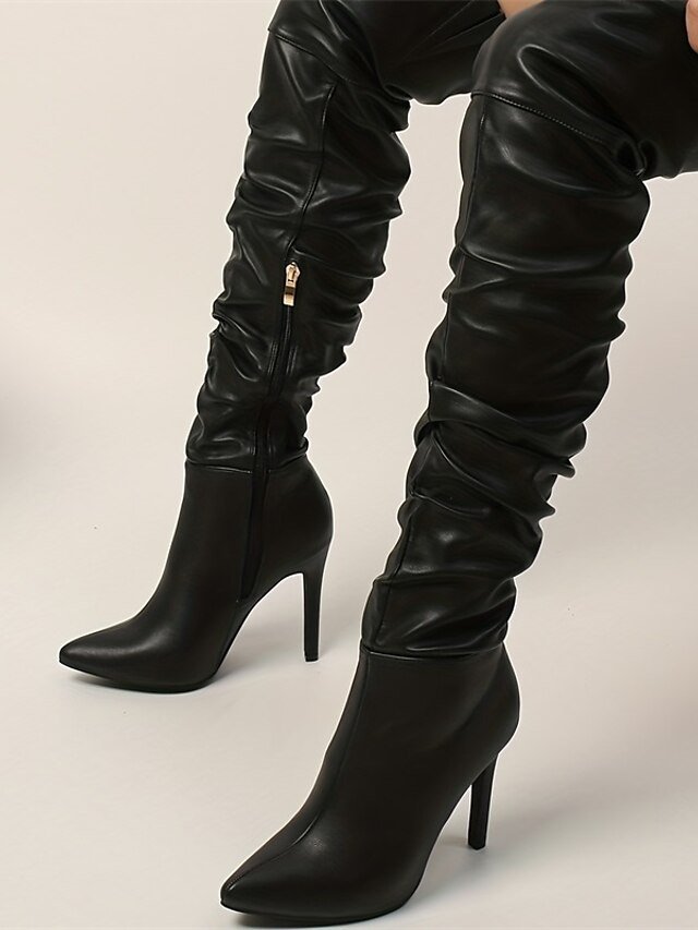 Sleek Sexy Black Over-the-Knee Stiletto Heel Boots - Image 4