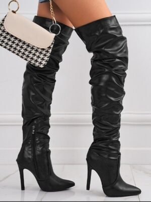 Sleek Sexy Black Over-the-Knee Stiletto Heel Boots - Image 8