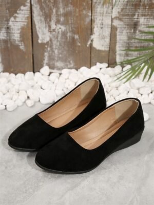 Soft Navy Blue Faux Suede Slip-on Flats - Image 15