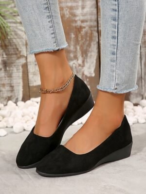 Soft Navy Blue Faux Suede Slip-on Flats - Image 17