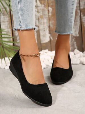 Soft Navy Blue Faux Suede Slip-on Flats - Image 19