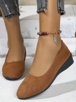Soft Navy Blue Faux Suede Slip-on Flats - Image 25