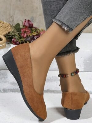 Soft Navy Blue Faux Suede Slip-on Flats - Image 26