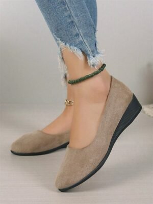 Soft Navy Blue Faux Suede Slip-on Flats - Image 28