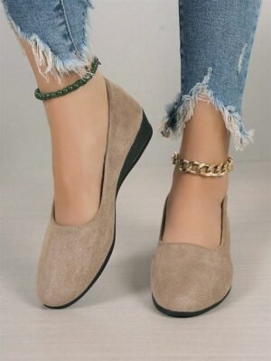 Soft Navy Blue Faux Suede Slip-on Flats - Image 30