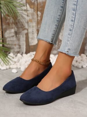 Soft Navy Blue Faux Suede Slip-on Flats - Image 7