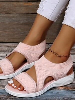 Soft Pink Comfort Breathable Mesh Fabric Sandals - Image 2