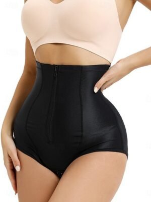 Solid Shaping Mesh High Waist Shapewear Panty - Image 1