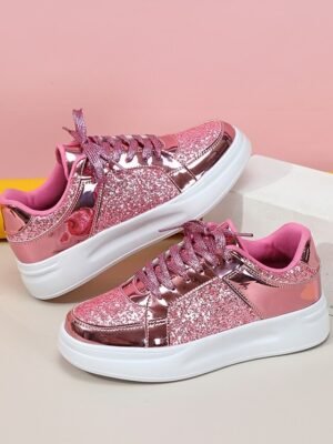 Sparkly Glitter Lace-Up Comfortable Sole Sneakers - Image 2