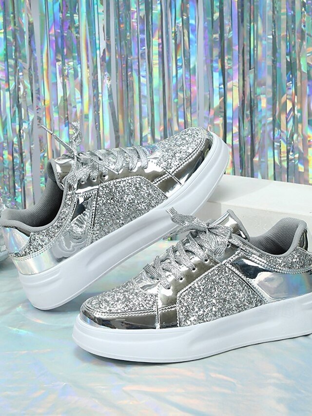 Sparkly Glitter Lace-Up Comfortable Sole Sneakers - Image 7