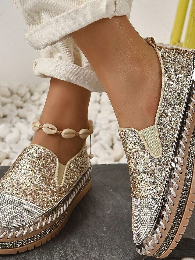 Sparkly Glitter Rhinestone Embellished Slip-On Platform Loafers - Image 1