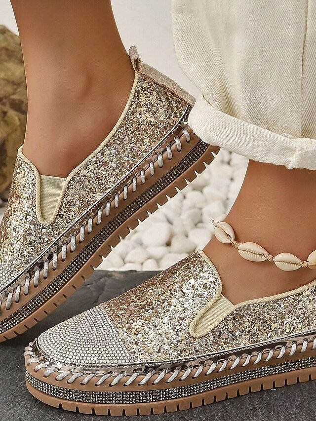 Sparkly Glitter Rhinestone Embellished Slip-On Platform Loafers - Image 2