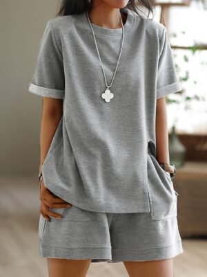 Sport Casual Plus Size Crew Neck Short Sleeve Loungewear Set - Image 1