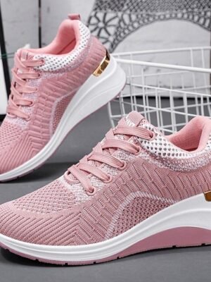 Sporty Casual Minimalist Hidden Heel Lace-up Sneakers - Image 1