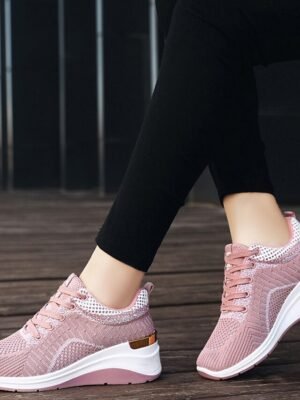 Sporty Casual Minimalist Hidden Heel Lace-up Sneakers - Image 2