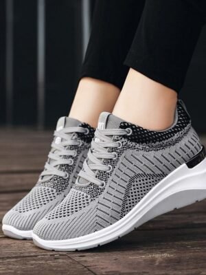 Sporty Casual Minimalist Hidden Heel Lace-up Sneakers - Image 5